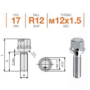 Болт M12x1.5 S20 H17 Zn сфера R12 Farad LB41/S